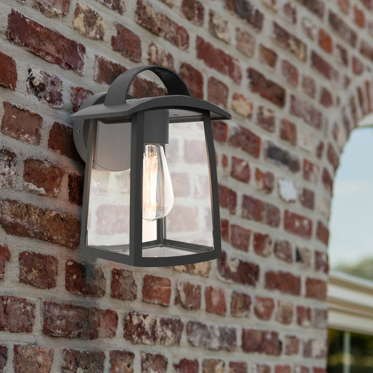 Kelsey Large Clear Glass Exterior Wall Lantern in Black