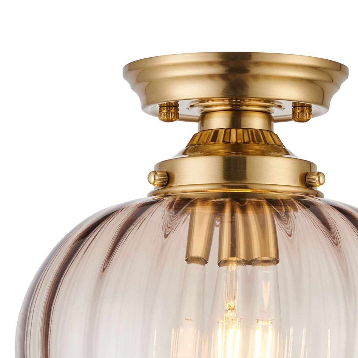 Appin Flush Ceiling Light in Brass with Cognac Flower Bud Glass Shade