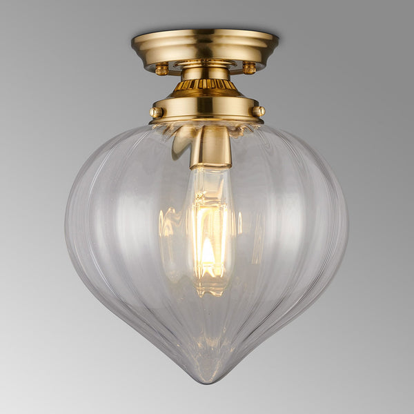 Appin Flush Ceiling Light in Brass with Clear Flower Bud Glass Shade