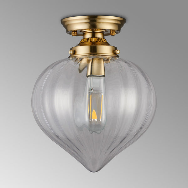 Appin Flush Ceiling Light in Brass with Clear Flower Bud Glass Shade