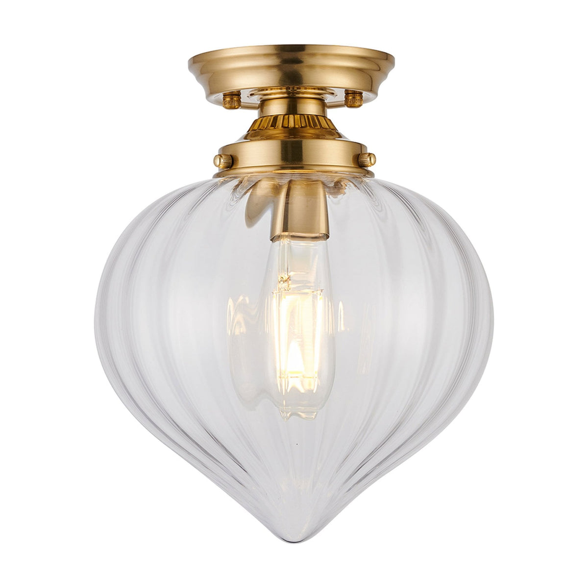 Appin Flush Ceiling Light in Brass with Clear Flower Bud Glass Shade