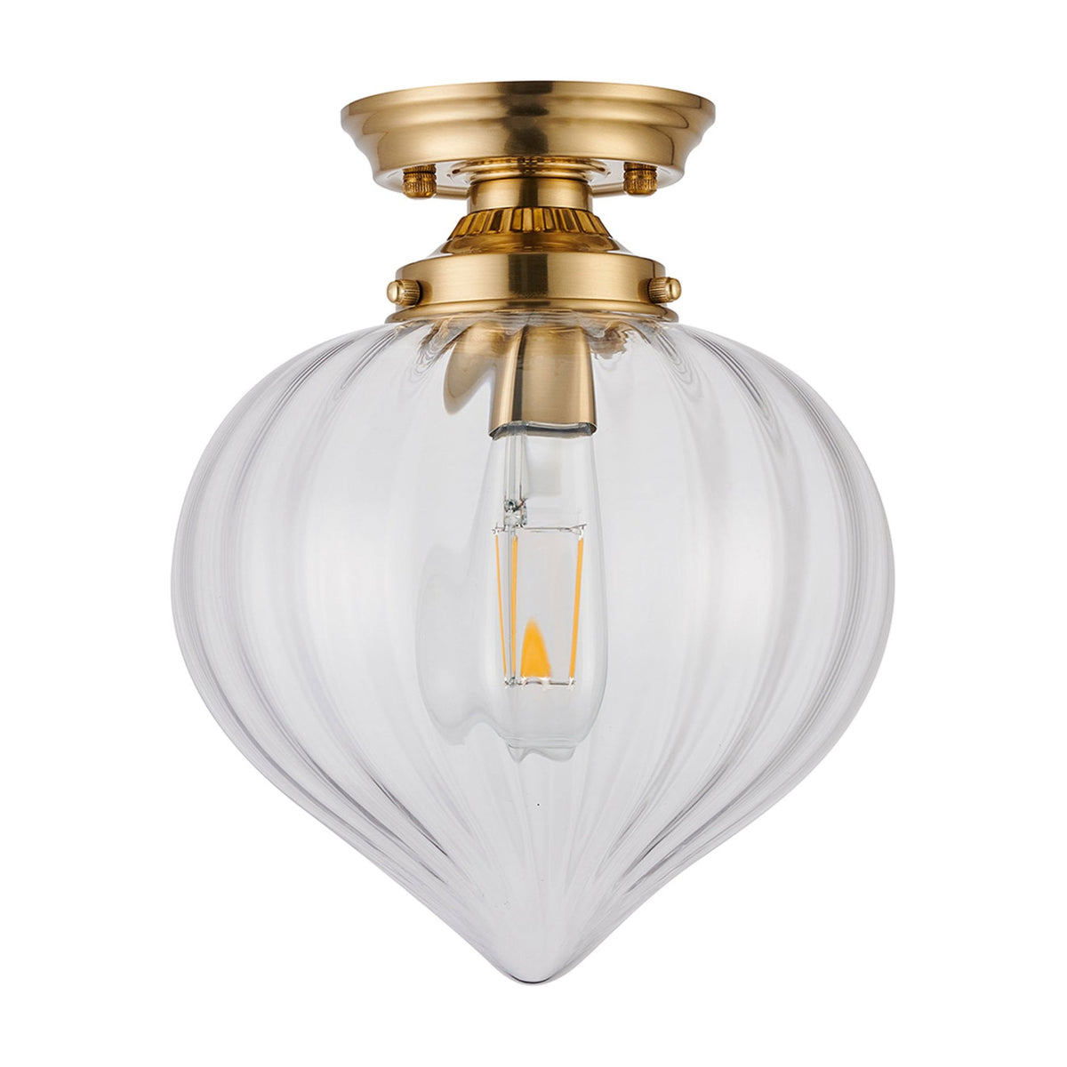 Appin Flush Ceiling Light in Brass with Clear Flower Bud Glass Shade