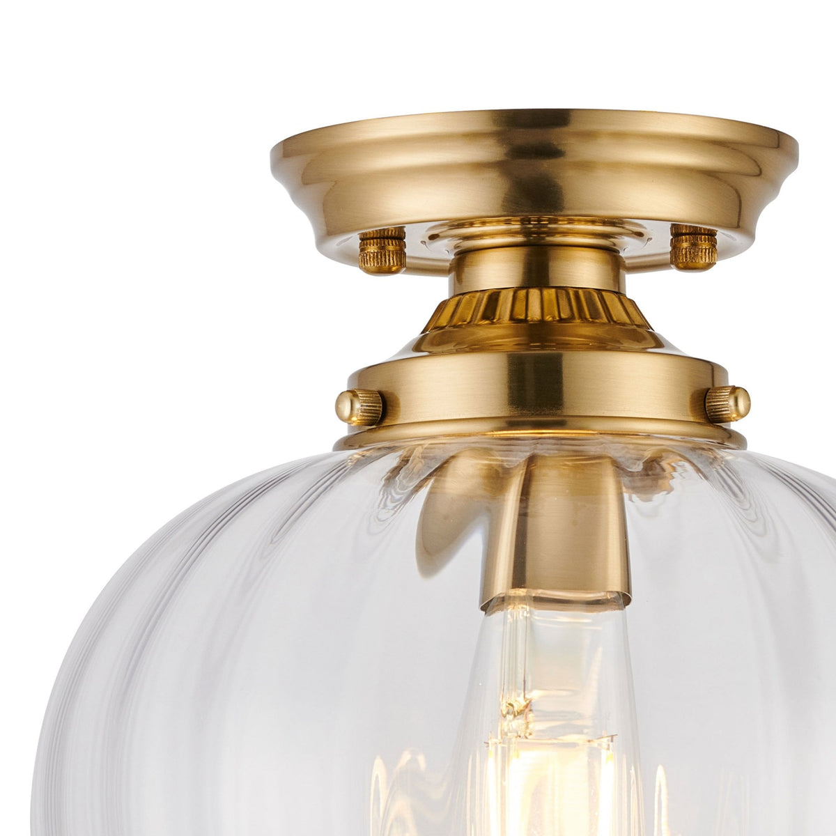 Appin Flush Ceiling Light in Brass with Clear Flower Bud Glass Shade