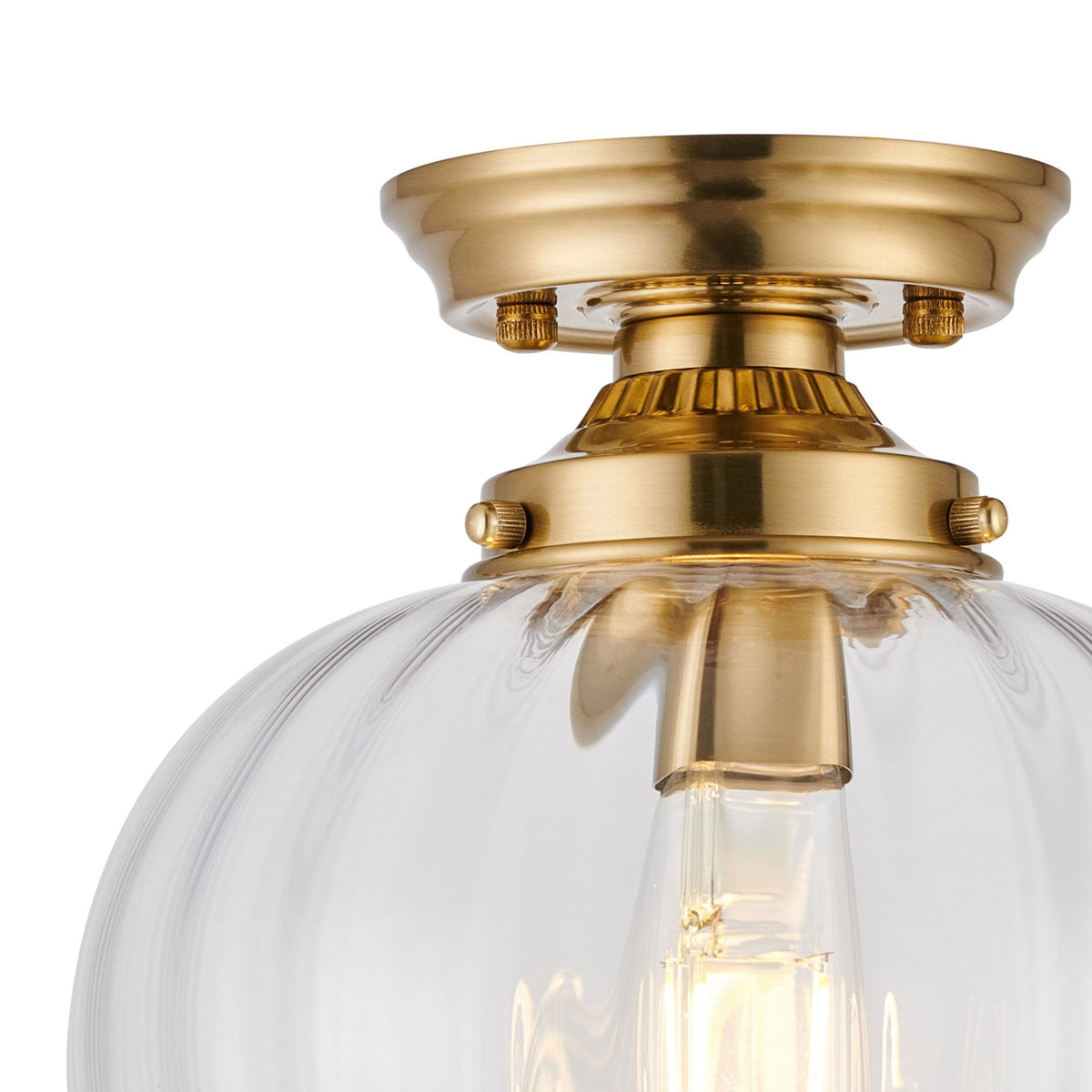 Appin Flush Ceiling Light in Brass with Iridescent Faded Flower Bud Glass Shade