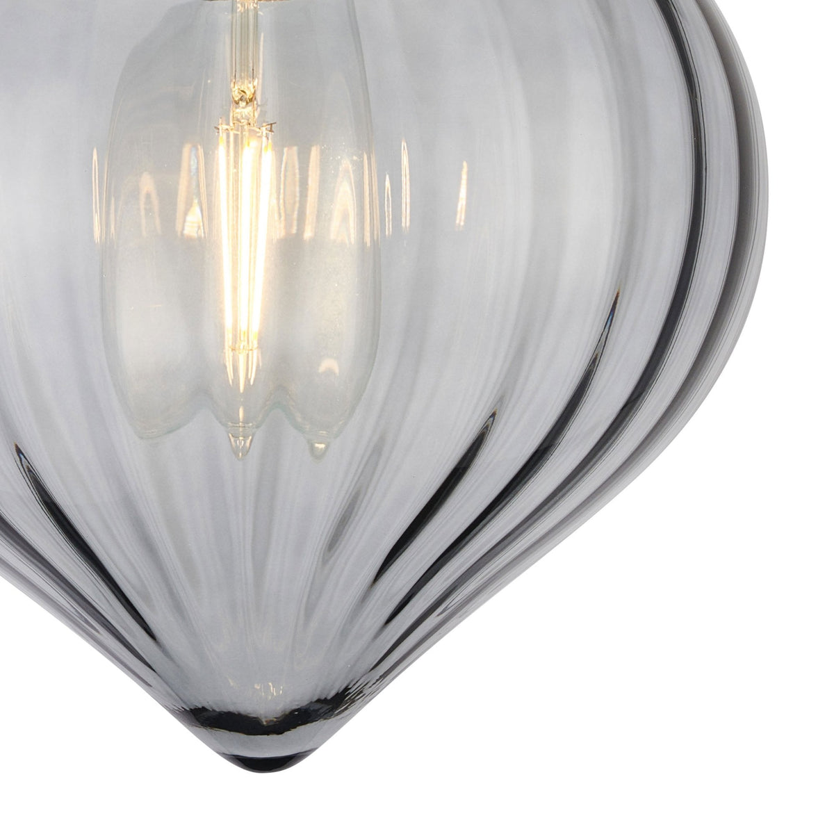 Appin Flush Ceiling Light in Brass with Smoke Flower Bud Glass Shade