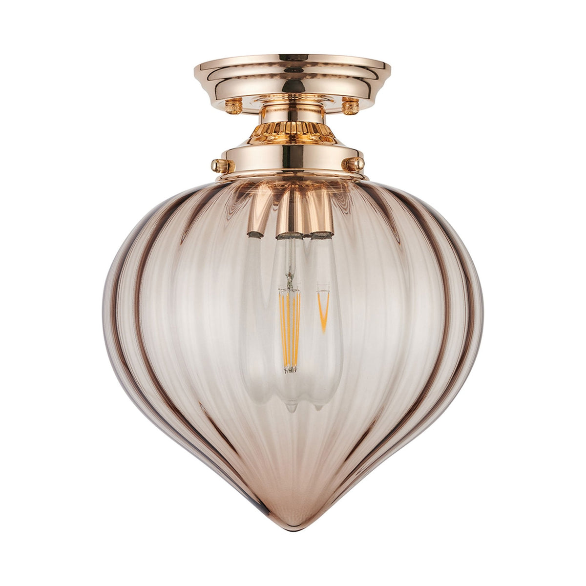 Appin Flush Ceiling Light in French Gold with Cognac Flower Bud Glass Shade