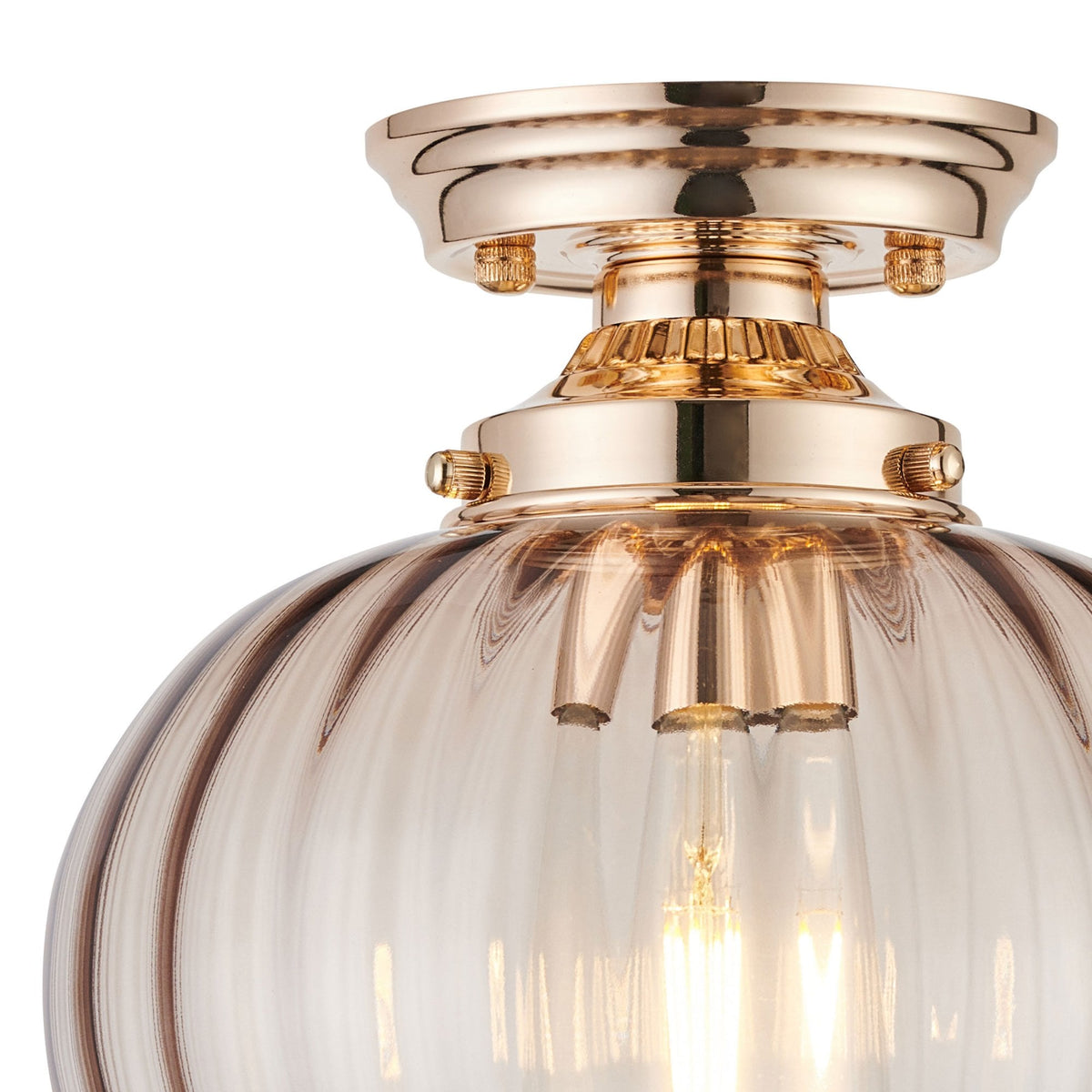 Appin Flush Ceiling Light in French Gold with Cognac Flower Bud Glass Shade