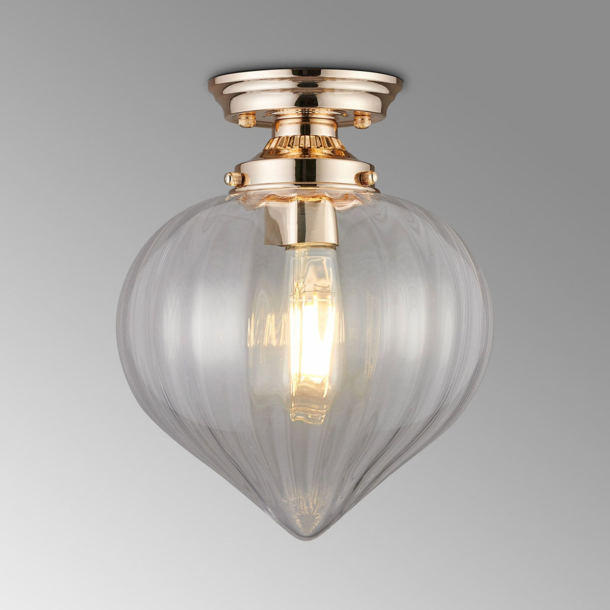 Appin Flush Ceiling Light in French Gold with Clear Flower Bud Glass Shade
