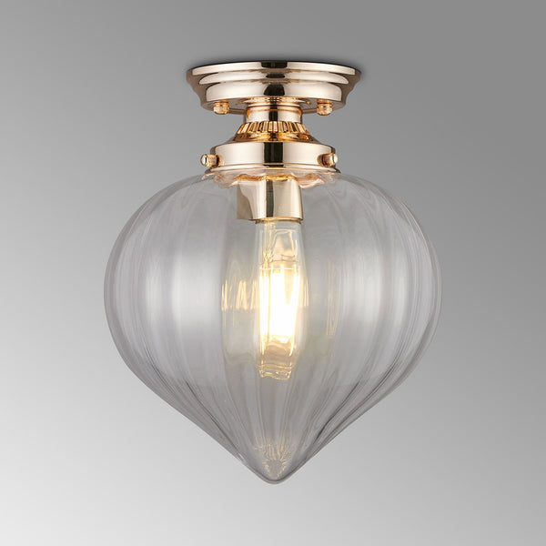 Appin Flush Ceiling Light in French Gold with Clear Flower Bud Glass Shade