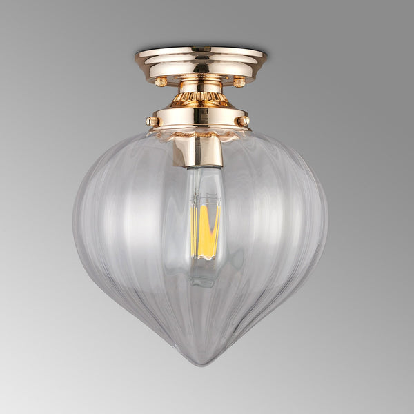 Appin Flush Ceiling Light in French Gold with Clear Flower Bud Glass Shade