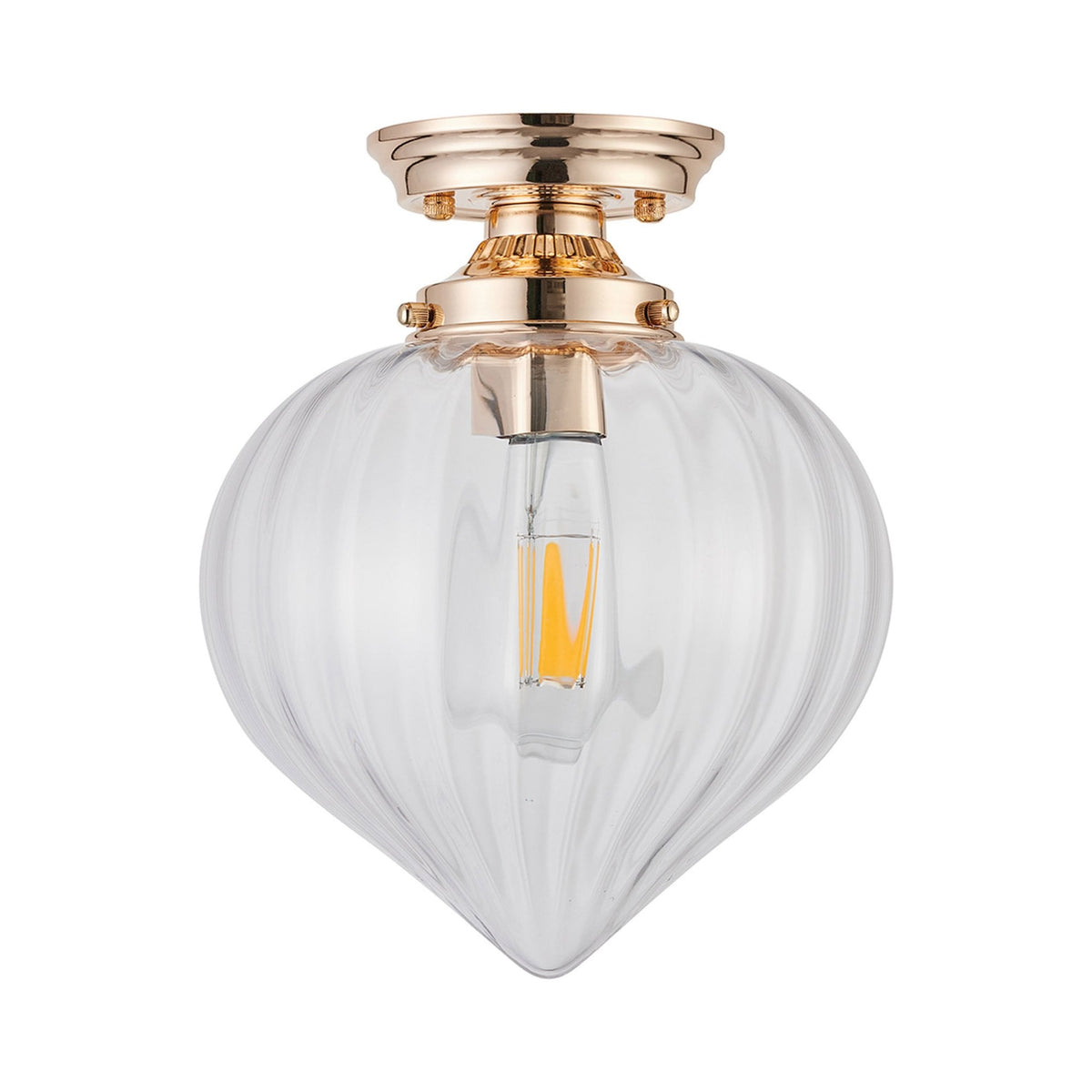 Appin Flush Ceiling Light in French Gold with Clear Flower Bud Glass Shade