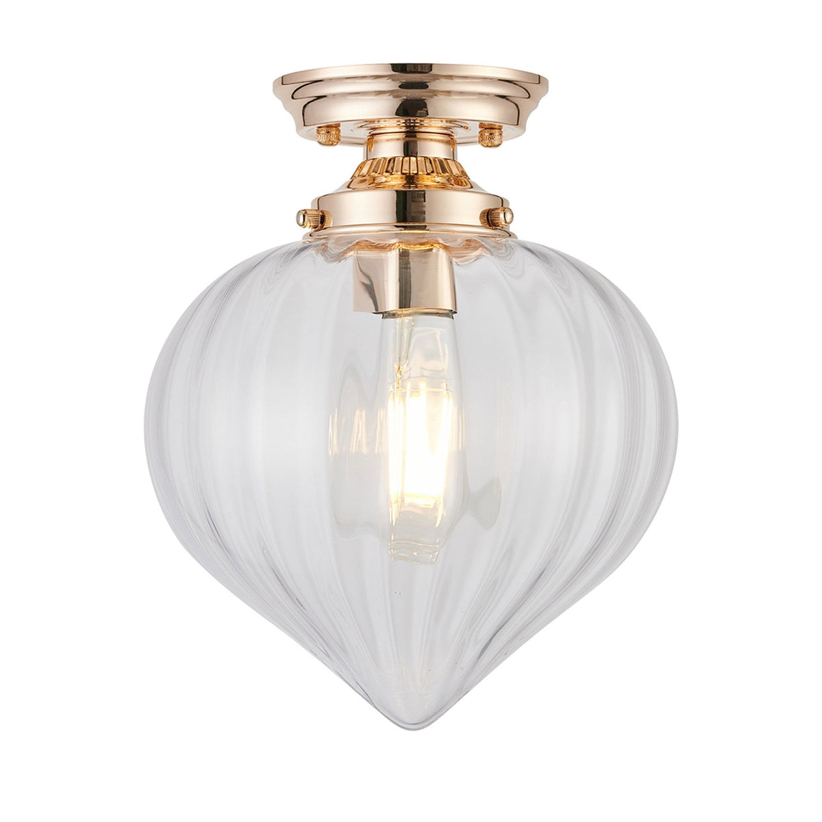 Appin Flush Ceiling Light in French Gold with Clear Flower Bud Glass Shade