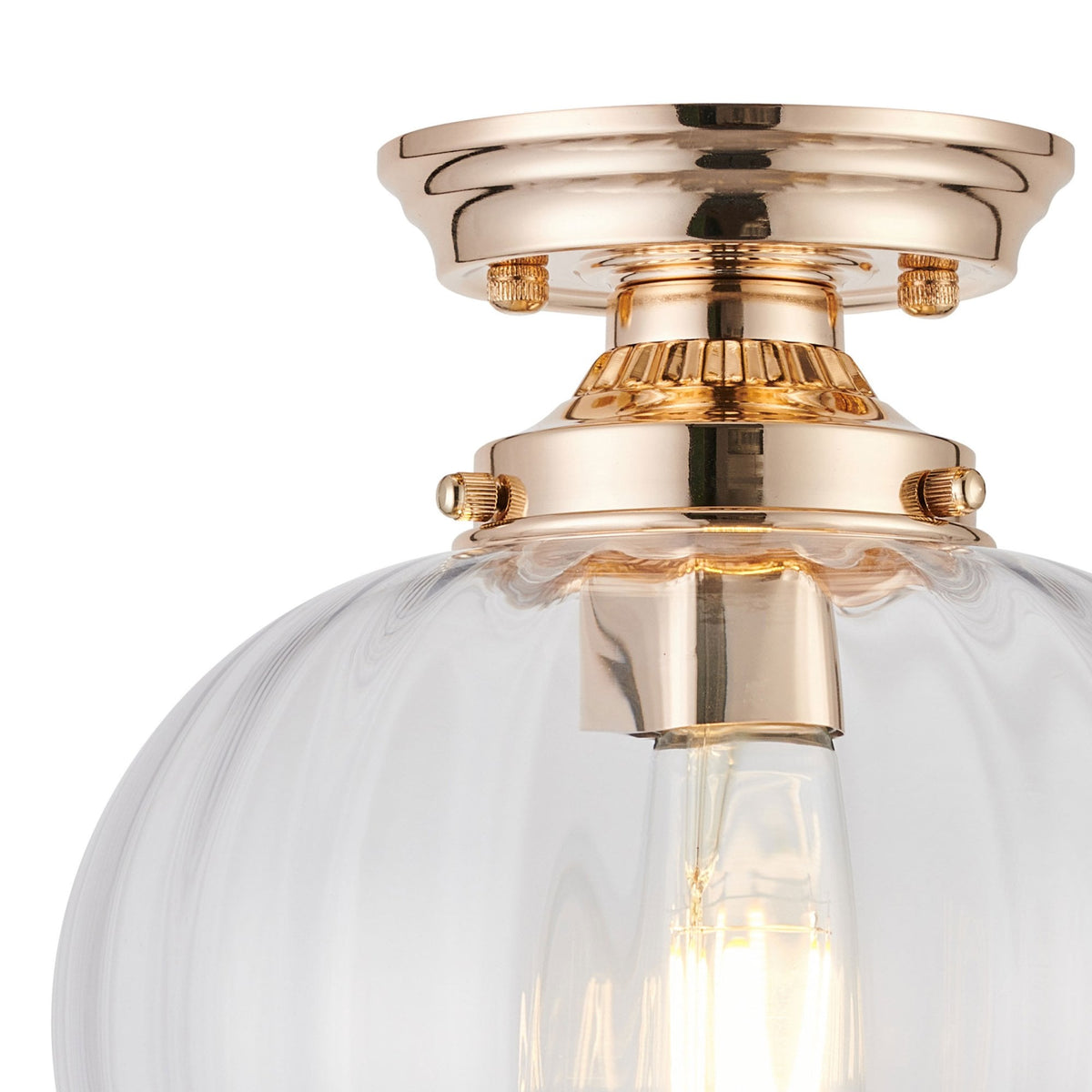 Appin Flush Ceiling Light in French Gold with Clear Flower Bud Glass Shade