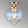 Appin Flush Ceiling Light in French Gold with Iridescent Faded Flower Bud Glass Shade
