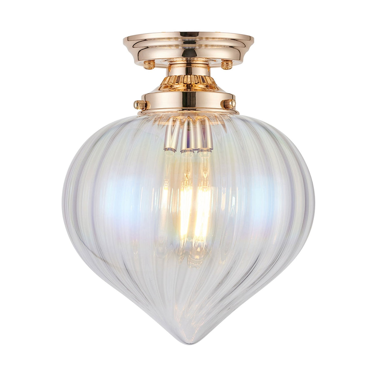 Appin Flush Ceiling Light in French Gold with Iridescent Faded Flower Bud Glass Shade