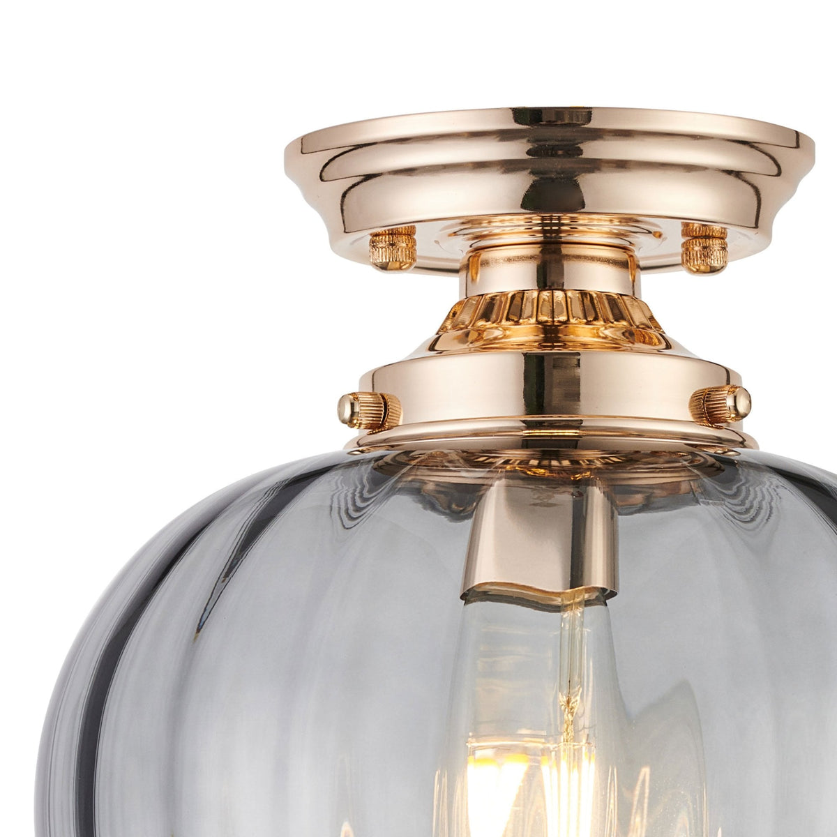 Appin Flush Ceiling Light in French Gold with Smoke Flower Bud Glass Shade