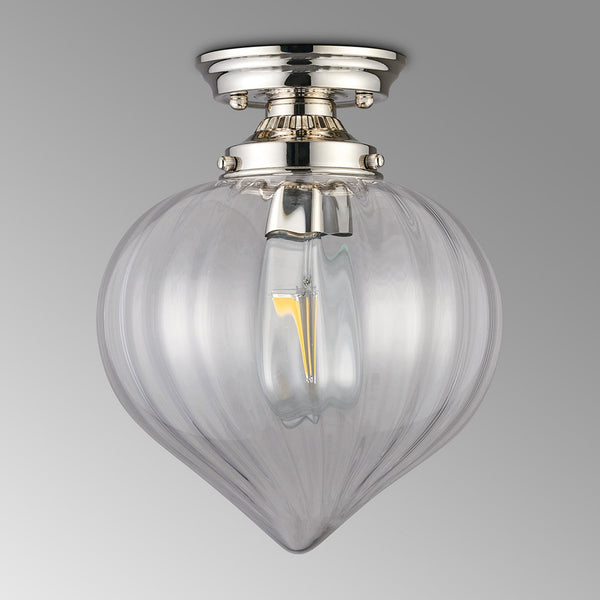 Appin Flush Ceiling Light in Polished Nickel with Clear Flower Bud Glass Shade