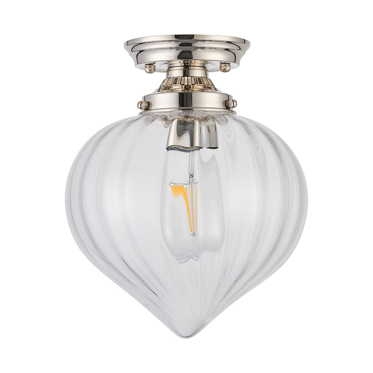 Appin Flush Ceiling Light in Polished Nickel with Clear Flower Bud Glass Shade