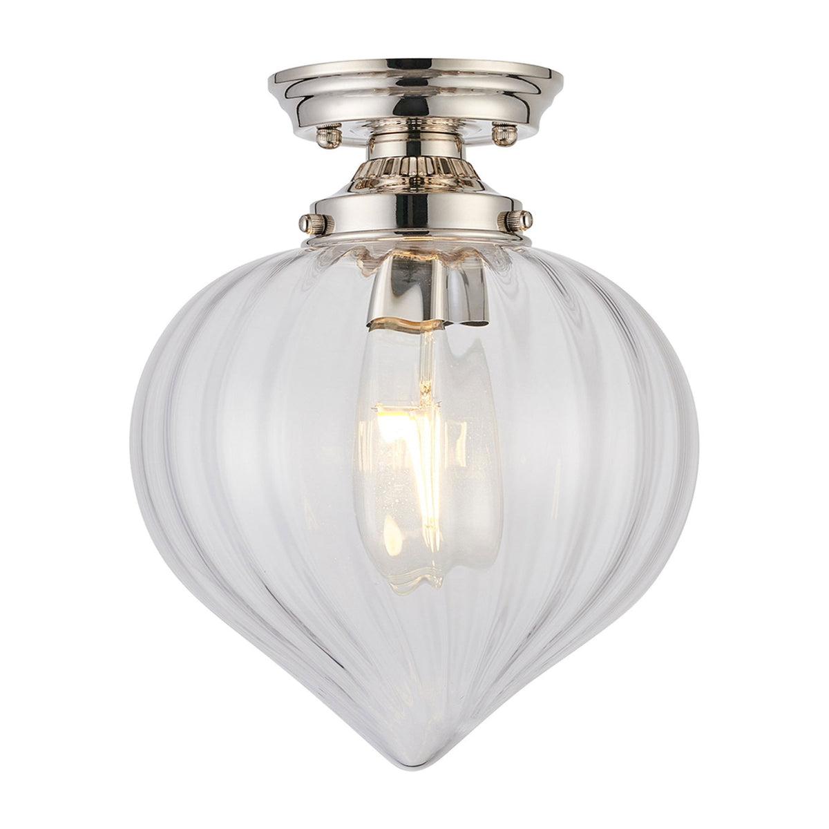 Appin Flush Ceiling Light in Polished Nickel with Clear Flower Bud Glass Shade