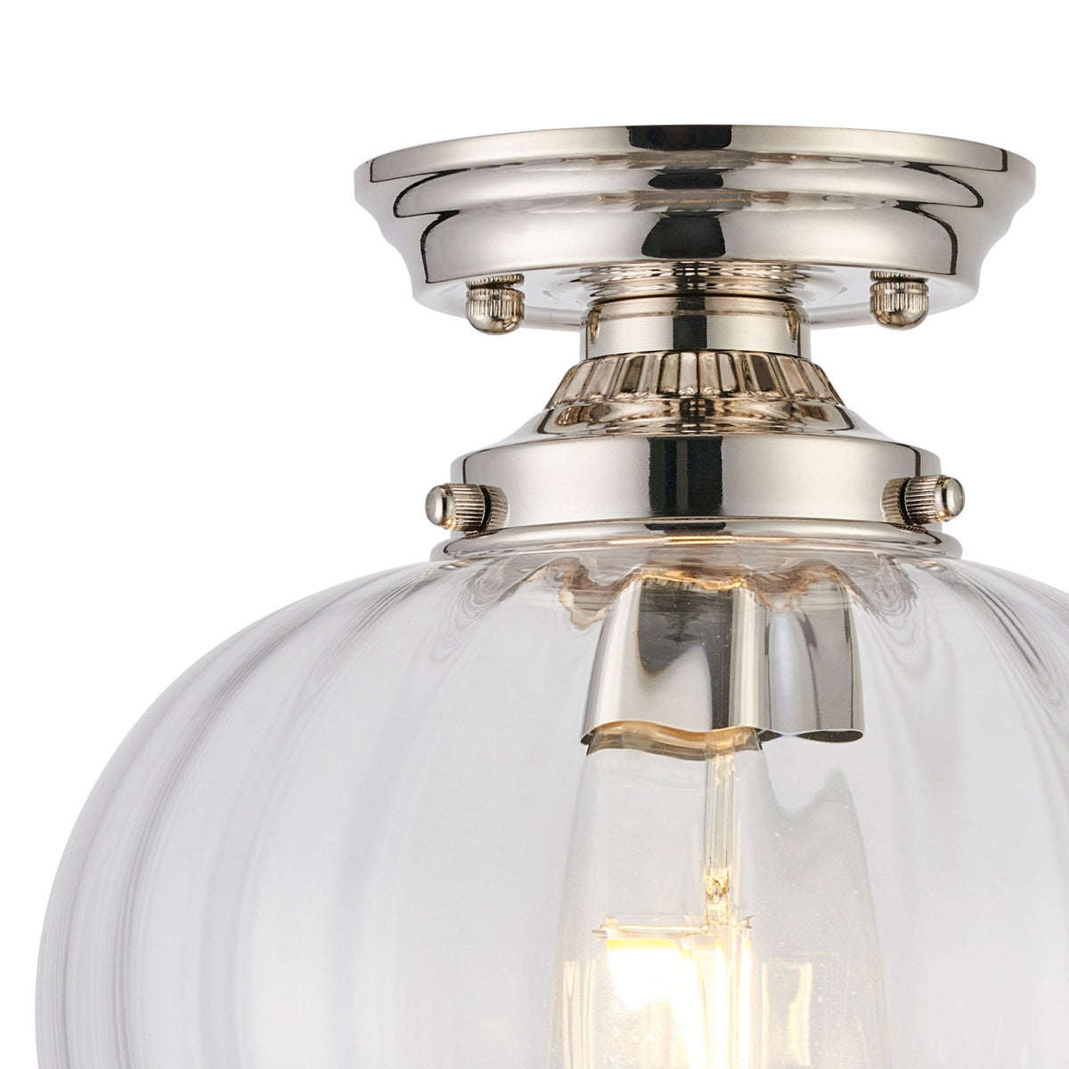 Appin Flush Ceiling Light in Polished Nickel with Clear Flower Bud Glass Shade