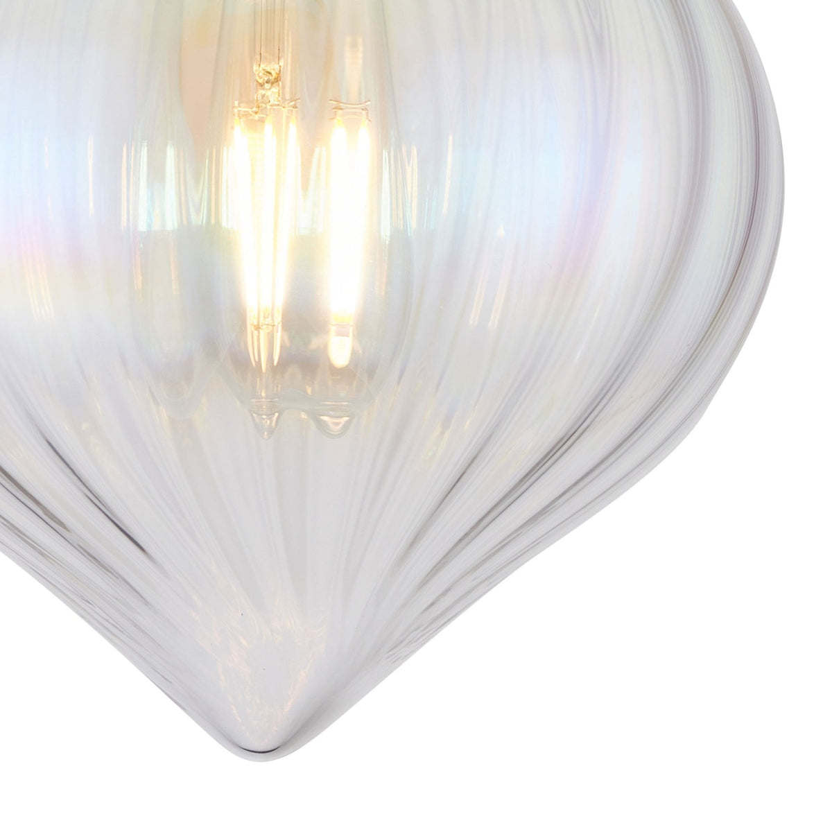 Appin Flush Ceiling Light in Polished Nickel with Iridescent Faded Flower Bud Glass Shade