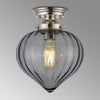 Appin Flush Ceiling Light in Polished Nickel with Smoke Flower Bud Glass Shade