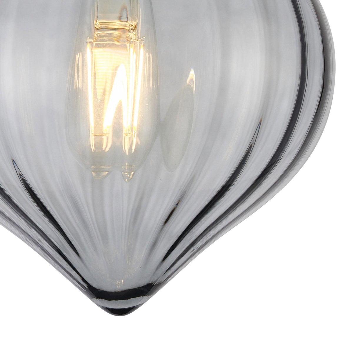 Appin Flush Ceiling Light in Polished Nickel with Smoke Flower Bud Glass Shade