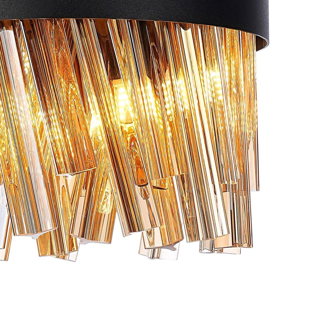Kelly Six Light Pendant in Satin Black & Amber Glass