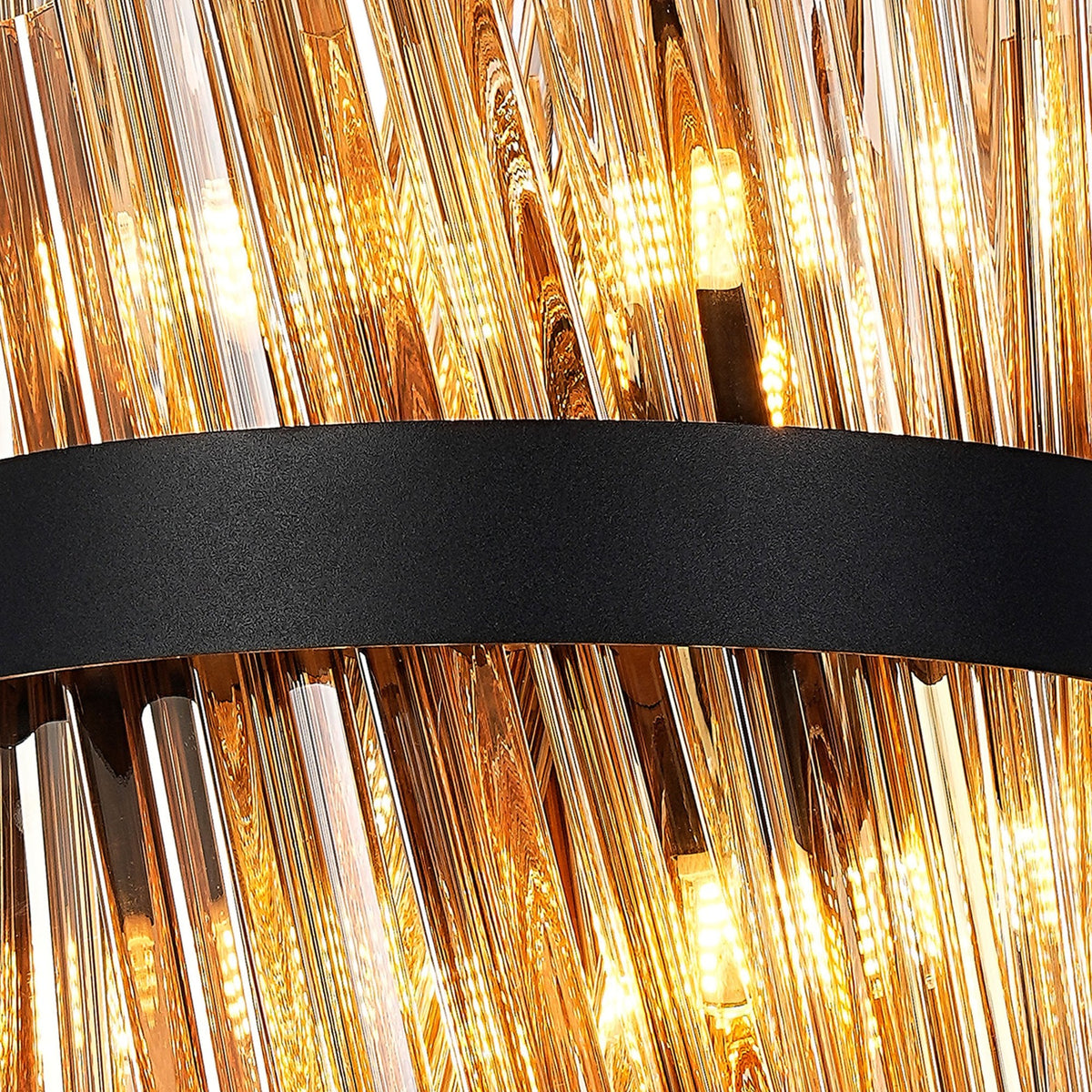 Kelly Six Light Pendant in Satin Black & Amber Glass