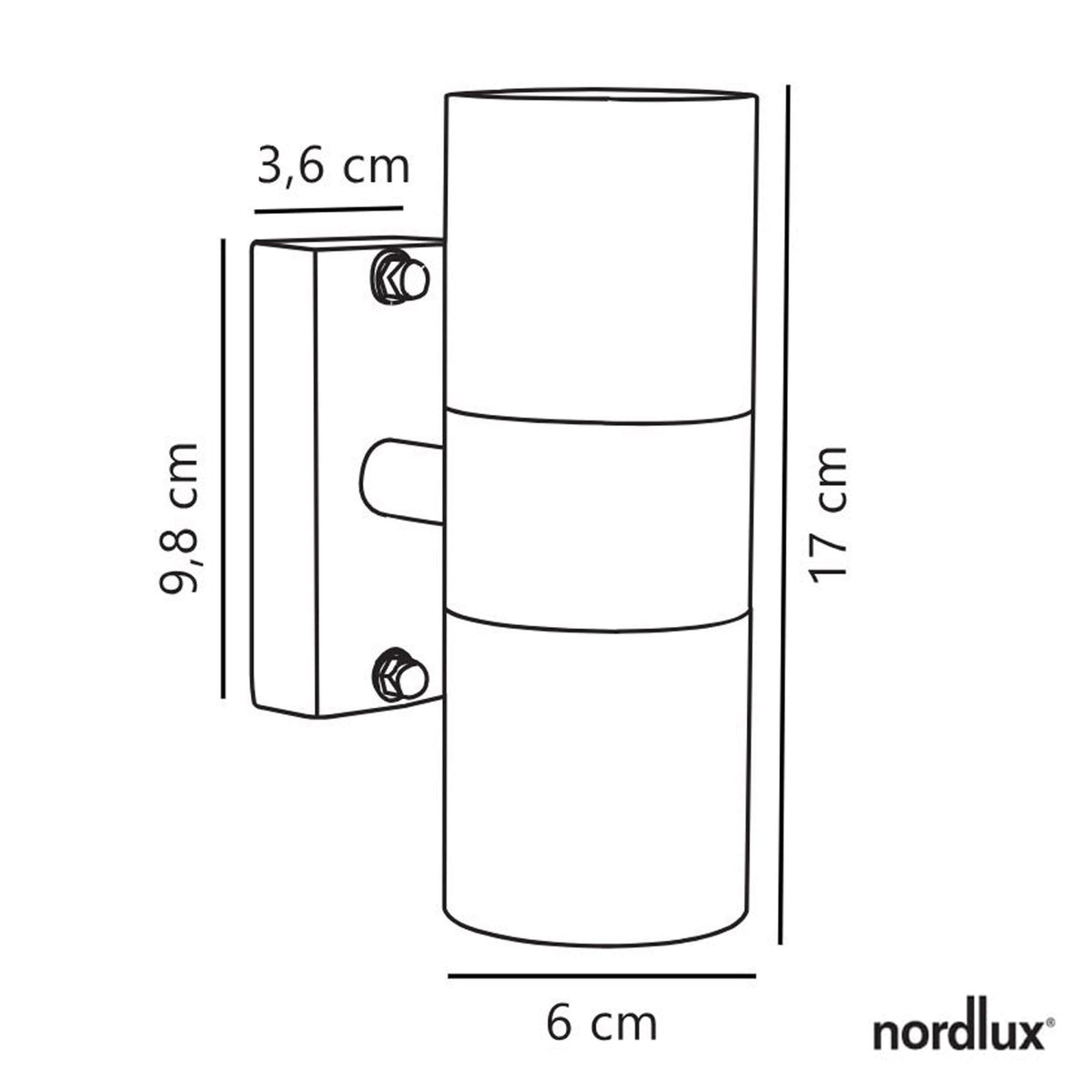 A diagram showing the dimensions of the copper up-and-down wall light.