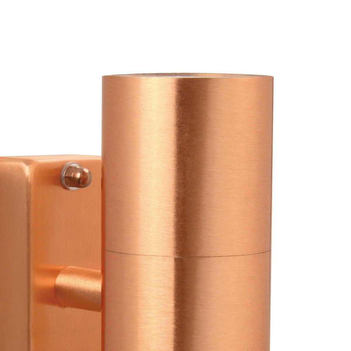 A close-up of the top part of the copper up-and-down wall light.