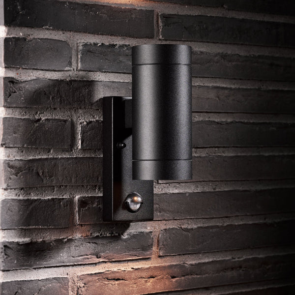 Tin Maxi Outdoor IP54 Up and Down PIR Wall Light in Black