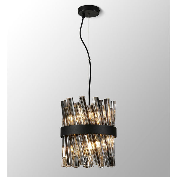 Kelly Six Light Pendant in Satin Black & Smoke Glass