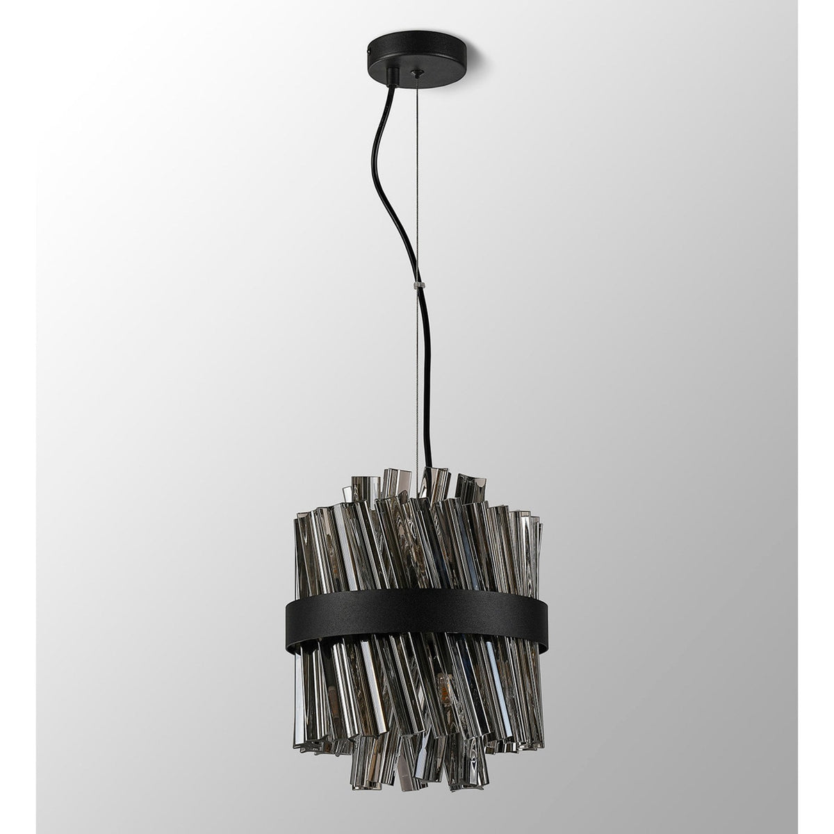Kelly Six Light Pendant in Satin Black & Smoke Glass