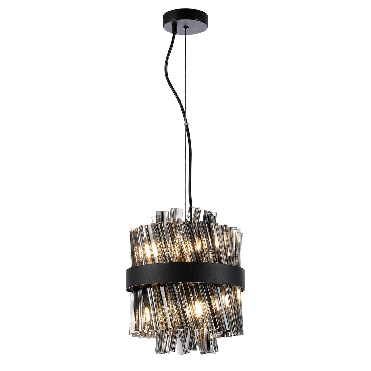 Kelly Six Light Pendant in Satin Black & Smoke Glass