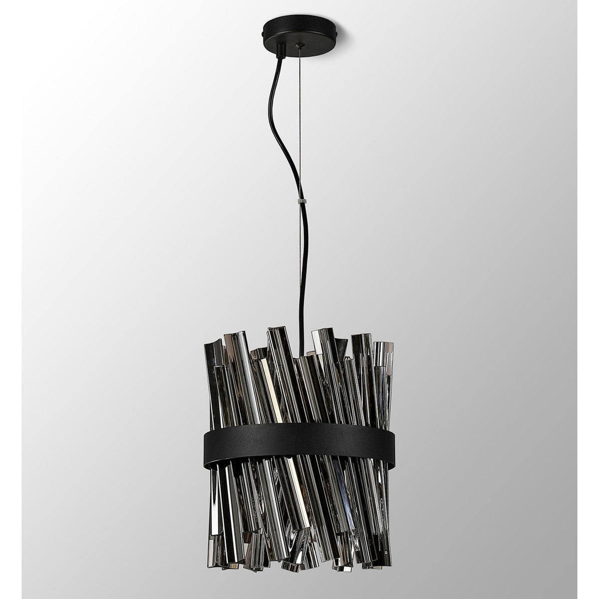 Kelly Six Light Pendant in Satin Black & Smoke Glass