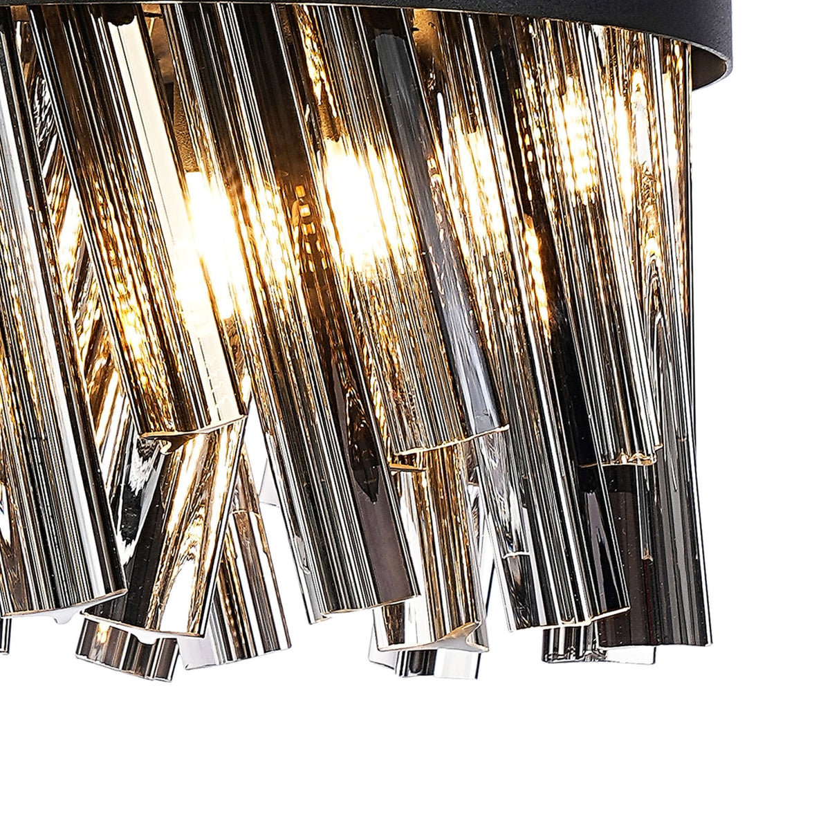 Kelly Six Light Pendant in Satin Black & Smoke Glass