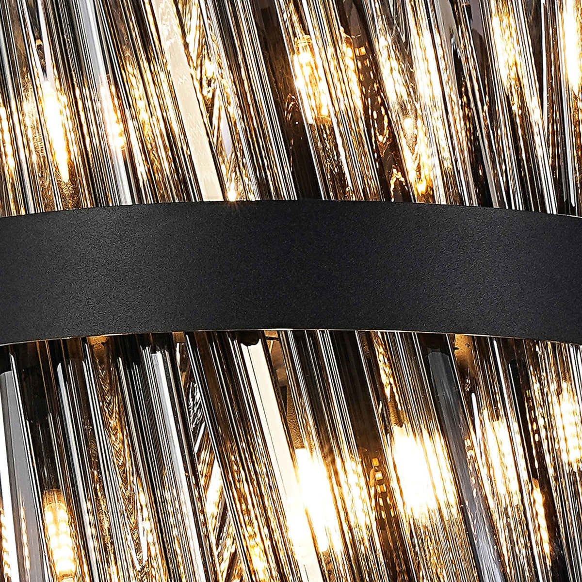 Kelly Six Light Pendant in Satin Black & Smoke Glass