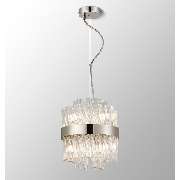 Kelly Six Light Pendant in Polished Nickel & Clear Glass