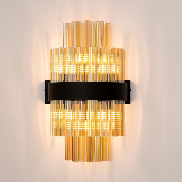 Kelly 400mm Wall Light in Satin Black & Amber Glass