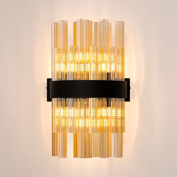 Kelly 400mm Wall Light in Satin Black & Amber Glass
