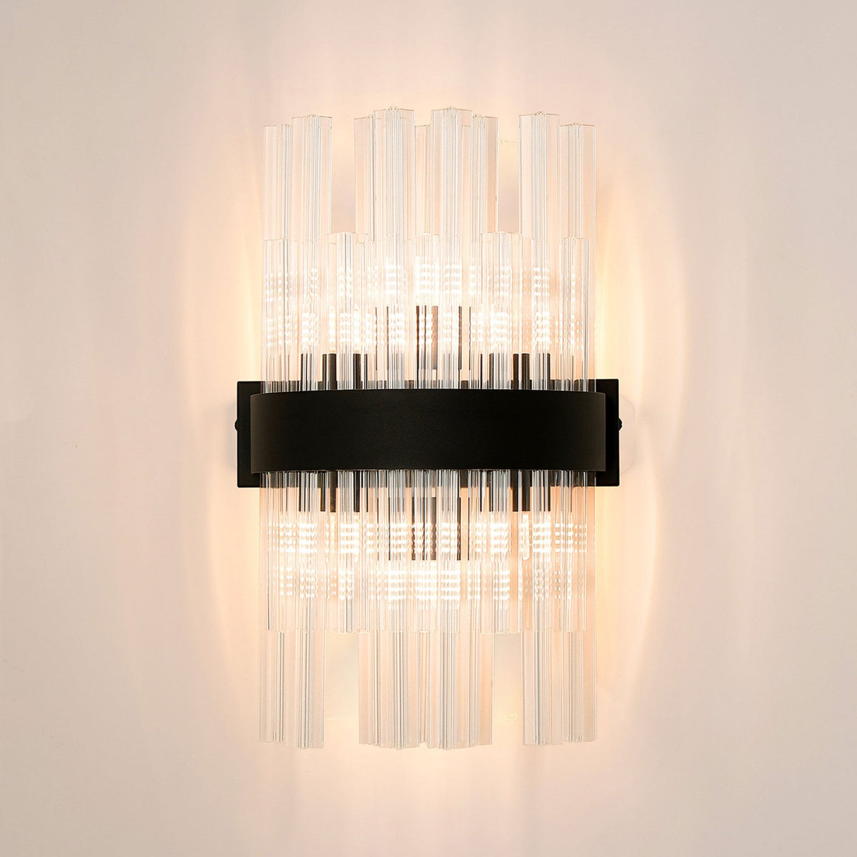 Kelly 400mm Wall Light in Satin Black & Clear Glass