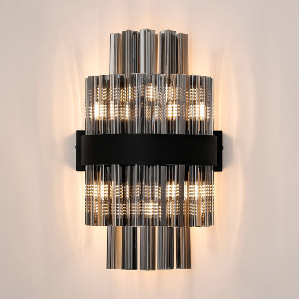 Kelly 400mm Wall Light in Satin Black & Smoke Glass