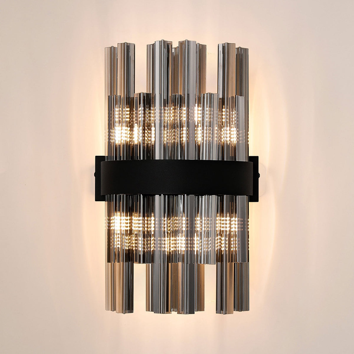 Kelly 400mm Wall Light in Satin Black & Smoke Glass