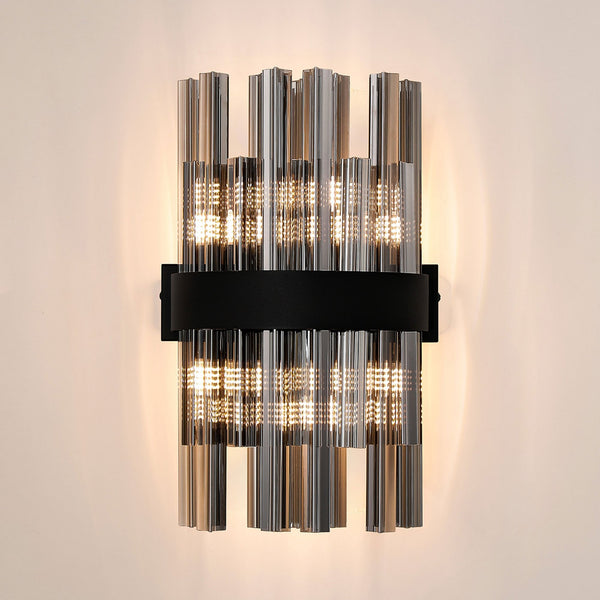 Kelly 400mm Wall Light in Satin Black & Smoke Glass