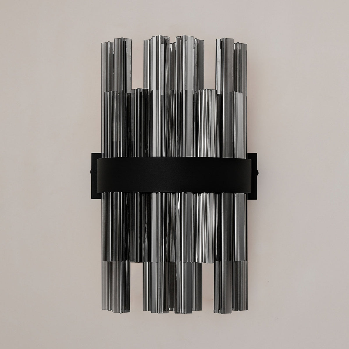 Kelly 400mm Wall Light in Satin Black & Smoke Glass