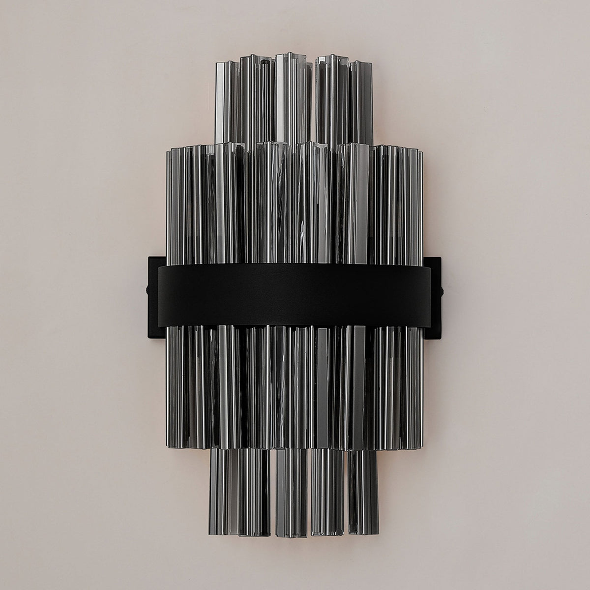 Kelly 400mm Wall Light in Satin Black & Smoke Glass