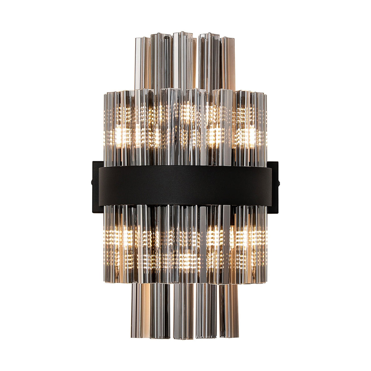 Kelly 400mm Wall Light in Satin Black & Smoke Glass