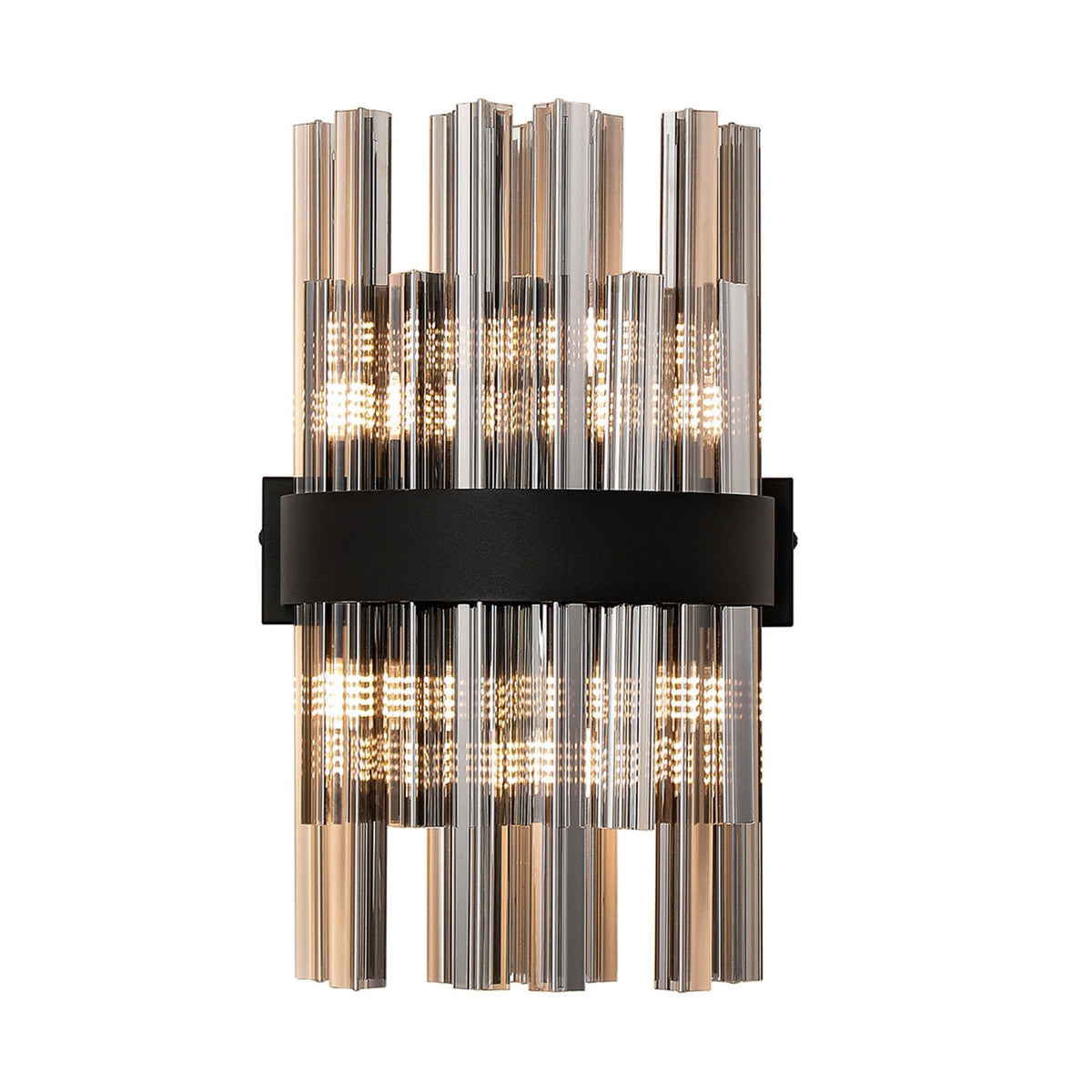 Kelly 400mm Wall Light in Satin Black & Smoke Glass