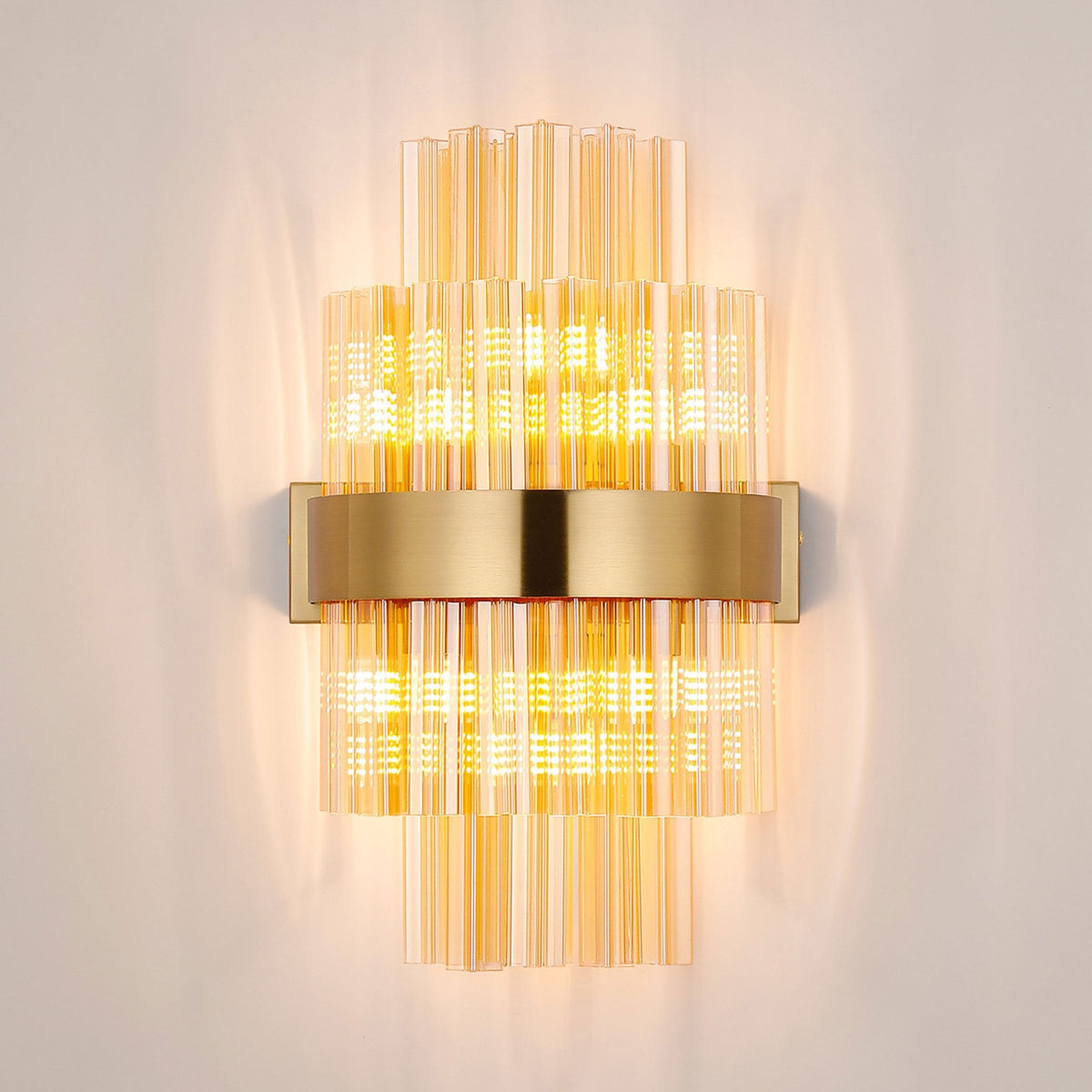 Kelly 400mm Wall Light in Brass & Amber Glass